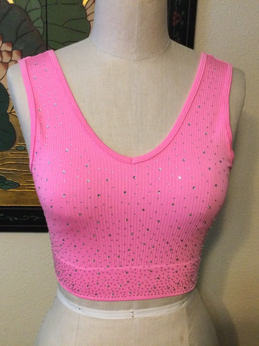 Cherry Koko Pink Rhinestone Crop Top NWT